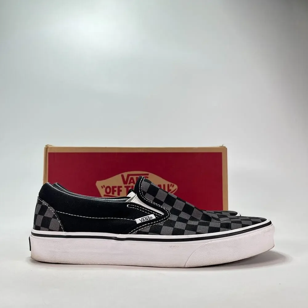 Vans Classic Black Grey Checkerboard Slip On Sneakers VN000EYEBPJ Men's Size 8